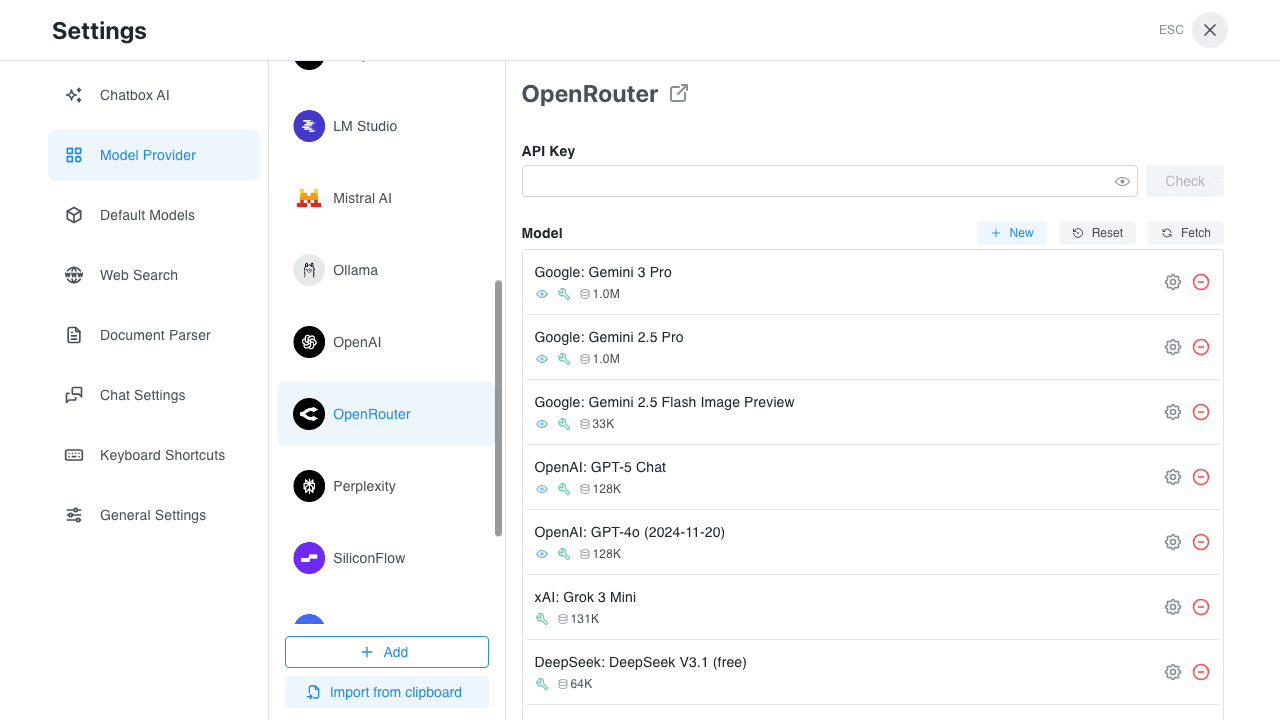 Select OpenRouter (Desktop)