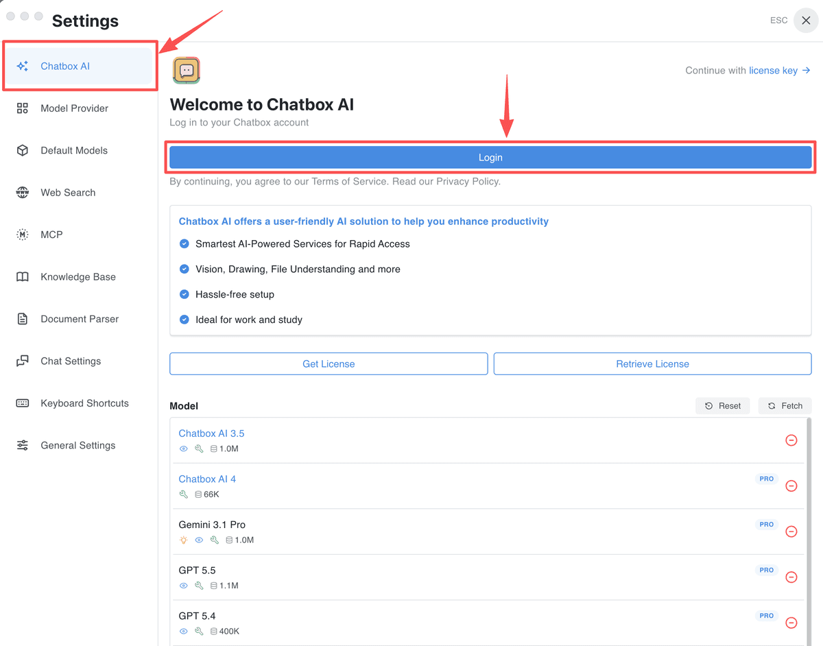 Chatbox Desktop App settings