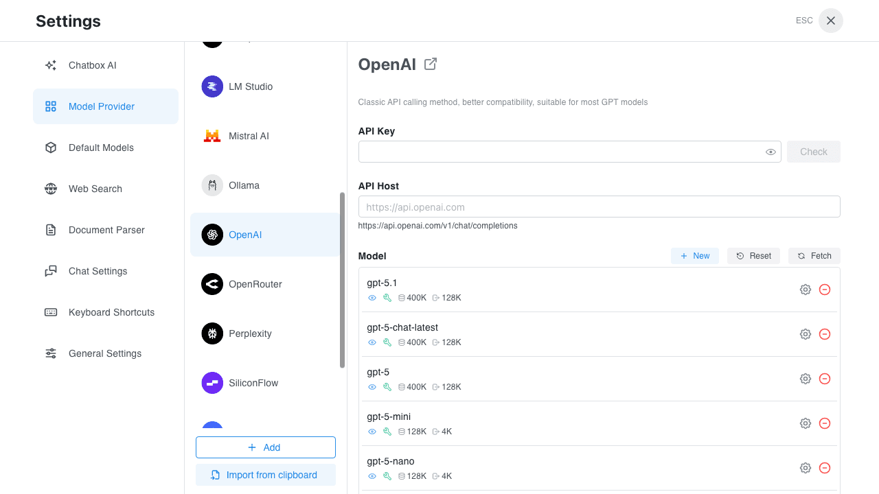 OpenAI Configuration Page (Desktop)