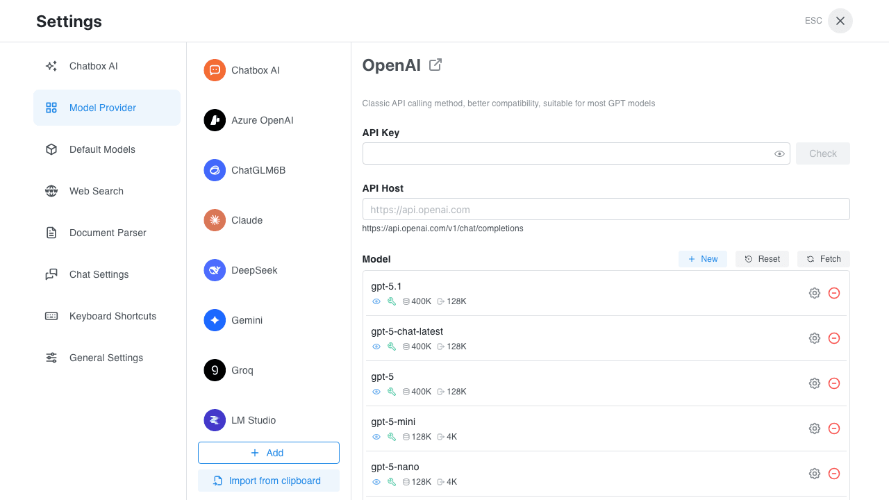 Provider Settings (Desktop)